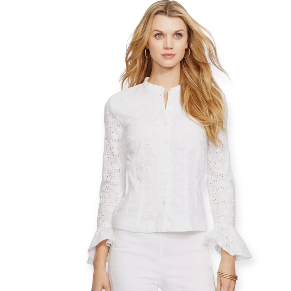 Lauren Ralph Lauren White Eyelet Bell sleeve Blouse
